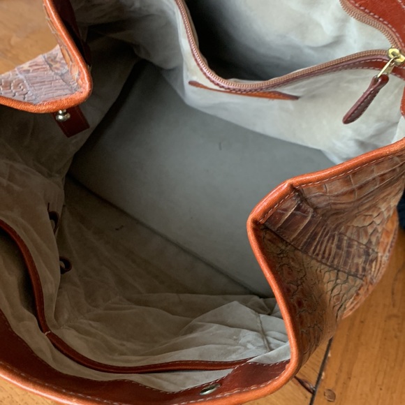 Brahmin Flower Toasted Almond Collection Shoulder Bag Leather Croc Print Purse - Picture 10 of 16